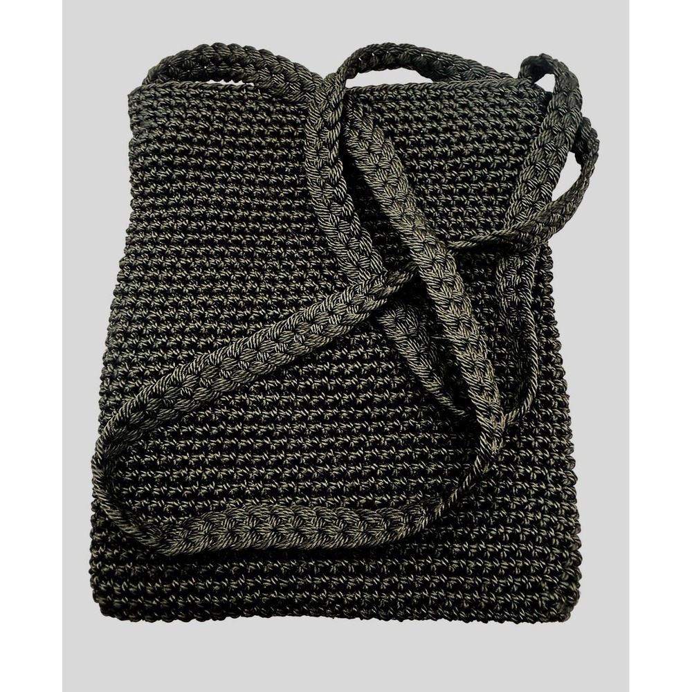 Chateau Black Crochet Crossbody Bag Braided Strap Boho Small 6x8"